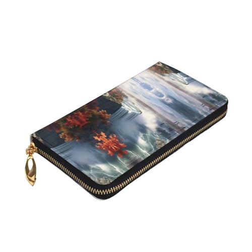 Leather Wallet 7.48 x 4.13 in - Stylish and Durable Wallet for Women with Multiple Compartments and Zipper Design Niagara Falls Pattern3