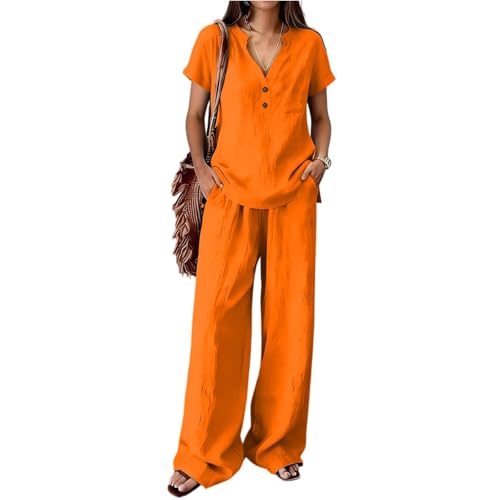 Ensemble pantalon large fluide femme contre la chaleur tenue ample en lin