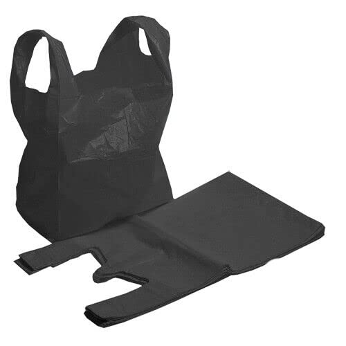 AMD Nexus Carrier Bags 11 x 17 x 21 - Large Plastic Carrier Bags Heavy Duty Vest Carrier Bags - Pack of 75 (Black)