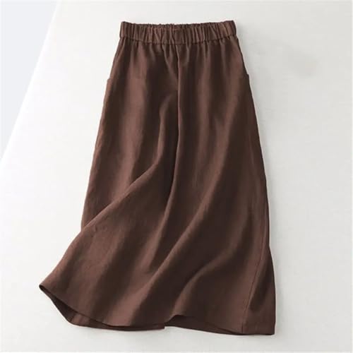 Women's Elastic Waist Midi Skirt A Line Cotton Skirt Solid Color 2024 Summer Casual Skirt2