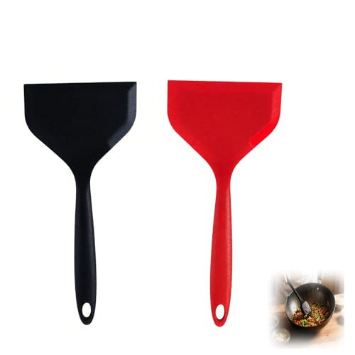 Ensemble de 2 Grandes Spatules en Silicone Antiadhésives avec Manche Court, Ustensiles de Cuisine Flexibles pour Omelettes, Crêpes, Poissons, Hamburgers -...