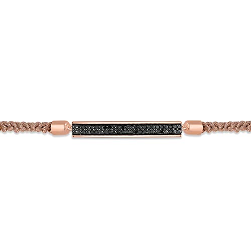 Jewelili 10K Rose Gold 1/4 Cttw Natural Black Round Diamond Bolo Bracelet, 11"3