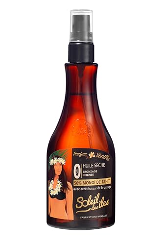 Soleil des Isles | Aceite seco bronceador de Monoï de Tahití 100% natural – Fragancia de vainilla – Acelerador de bronceado – Fabricado en Francia