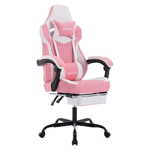 Gaming-Chair-with-Footrest-High-Back-Gaming-Chairs-PVC-Leather-Ergonomic-Gamer-Chair-with-Adjustable-Headrest-Lumbar-Support-Racing-Style-Video-Gaming-Chair-for-OfficeHome-Pink Gaming Chair with Footrest High Back Gaming Chairs PVC Leather Ergonomic Gamer Chair with Adjustable Headrest Lumbar Support Racing Style Video Gaming Chair for OfficeHome Pink