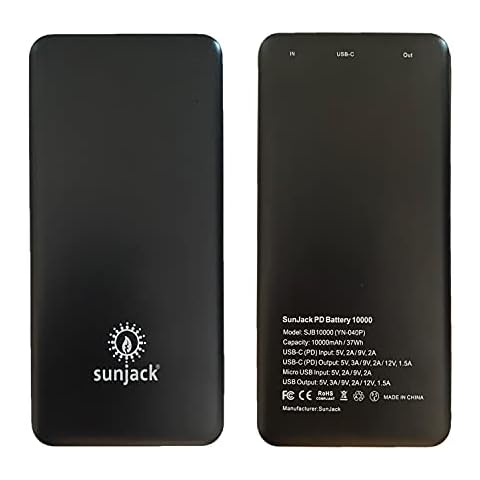 SunJack 10000mAh Power Bank, Portable and Compact Battery Charger, Fast Charging 18W USB-A and USB-C Power Delivery PD for Phones, Tablets and More Cover
