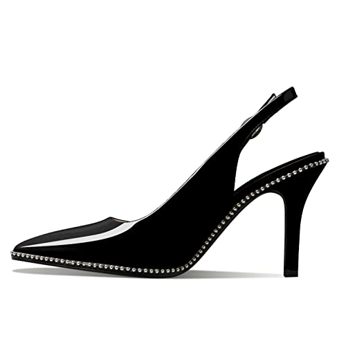 Mettesally Women's Slingback High Heels Pointed Toe Ankle Strap Pumps Glitter Stilettos Wedding Prom Dress Shoes4