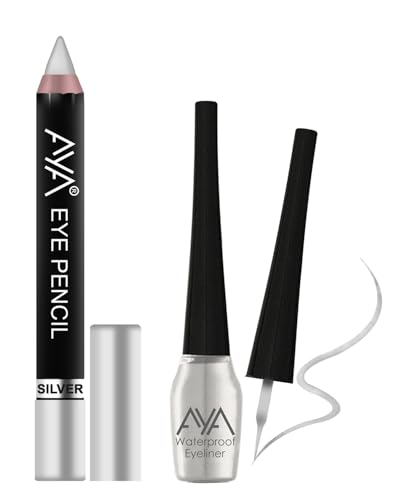 AYA Waterproof Eyeliner 5 ml & Eye Pencil Kajal 2.8g, Bold Eye Looks, Long-Lasting, Liner & Kajal Combo Pack, Essential Eye Kit, Silver