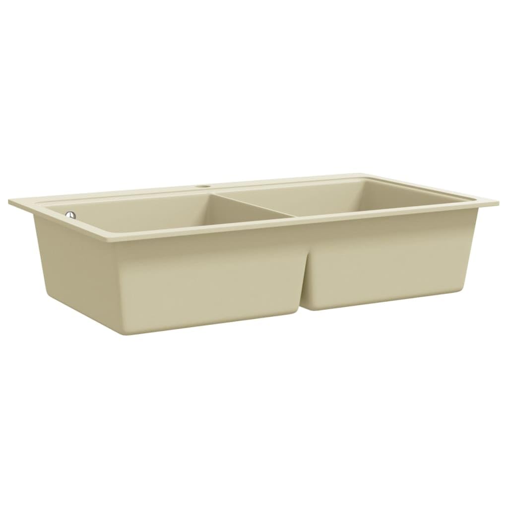 Fregadero de cocina de granito doble lavabo, color beige, artículo color beige