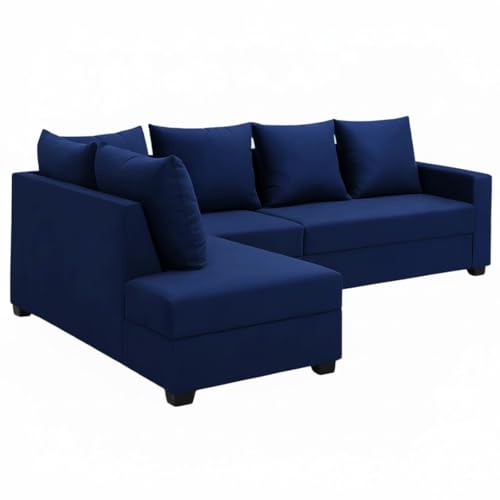 Image of FURNY Gloria 6 Seater Fabric LHS L Shape Sofa Set (Dark Blue) Premium Velvet Finish | Durable Comfort | Ideal for Living Room