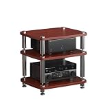 Supporto audio HiFi, torre AV in legno a 3 livelli per giradischi CD, componenti stereo, mensola angolare, compatibile con TV e console di gioco, intrattenimento domestico (rosso)