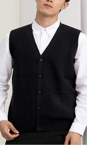 Men’S Solid Thick Thermal Knitted Sweater Vest with Pockets Slim Fit V-Neck Sleeveless Button Down Cardigan3