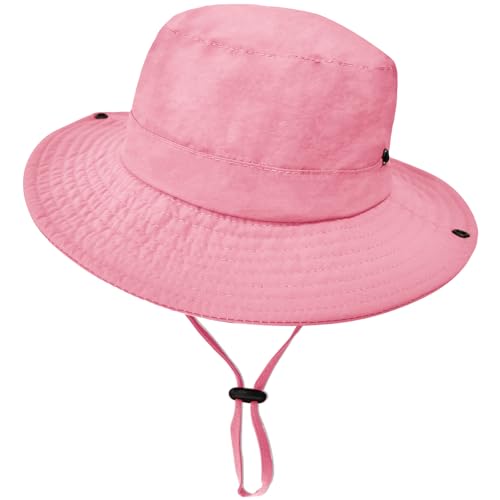 Outdoor Kids Sun Hat UPF 50+ Quick Dry Foldable Bucket Hat Lightweight Adjustable Fishing Safari Hat for Girls and Boys Pink
