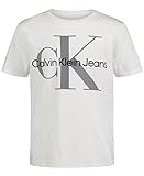 Calvin Klein Boys' Short Sleeve Logo Crew Neck T-Shirt, Soft, Comfortable, Relaxed Fit, Classic White, 14-16