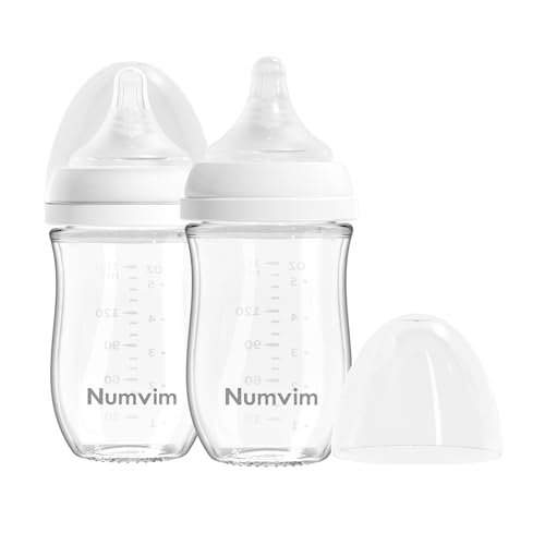 Image of Numvim Glass Baby Bottle Gentle & Extra Slow Flow, Newborn Breastfeeding Bottle with Anti Colic Nipple for 1 Months Babies, Includes S Nipples, (5Oz, 2 Packs)