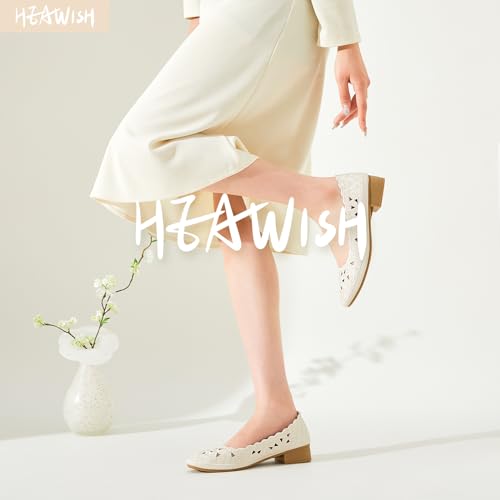 Image of HEAWISH Women's Women's Flats Shoes Ballet Flats for Women,Black Flats Floral Dress Shoes with Heel,Pu Leather Flats Shoes Women Dressy Comfortable Slip on Loafer