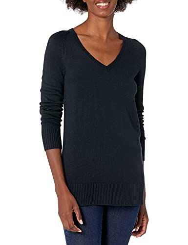 Lark & Ro Women s Long Sleeve Tunic V-Neck Sweater, Black, X-Large