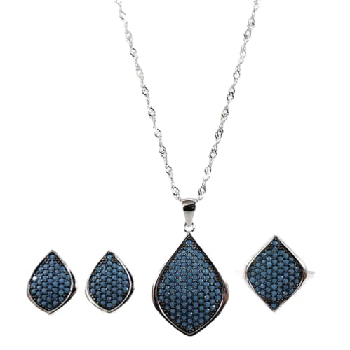Ensemble de bijoux femmes feuilles bleu turquoise et argent S925