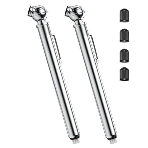 Motorenbau Pencil Tire Pressure Gauge 2 Pack, 10-75PSI Air Pressure Gauge with Tire Caps, Stainless...