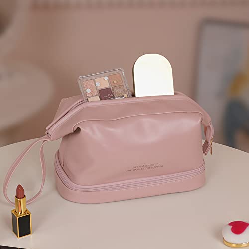 Bolsa de maquillaje estética, pequeña bolsa de cosméticos para mujer, bolsa de maquillaje de viaje, bolsa de aseo (A-rosa)