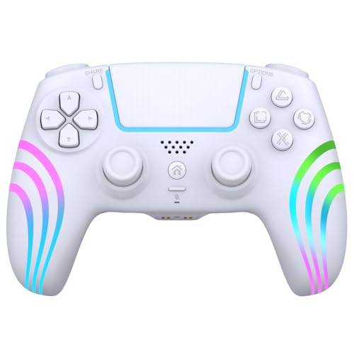 FONLAM P4対応 コントローラー PC対応 無線 ゲームコントローラー ダブル振動 6軸センサー タッチ機能 イヤホン対応 マクロ機能 RGBライト ホールスティック＆ホールトリガー スピーカー内蔵 1000mAhバッテリー (ホワイト)