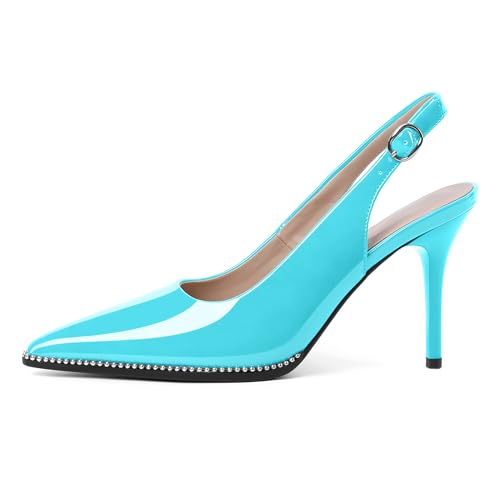 Image of SAMMITOP Women Slingback Heels Stilettos Closed Pointed Toe High Heel Silver Beaded Pumps Comfortable 3.5 Inch High Heels for Women Dressy Shoes