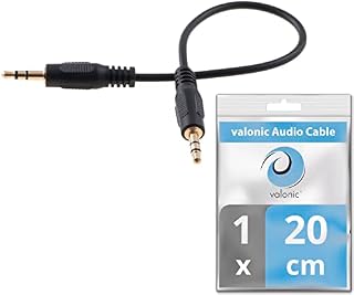 valonic short audio cable - 20 cm - 3,5mm - AUX cord for car, TV or phone - male to male - black