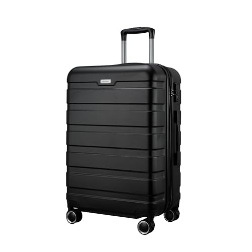Panana Lightweight Hard Shell Suitcases Cabin Hold Luggage ABS Expandable Durable Trolley Travel Luggage with 4 Spinner Wheels TSA Lock, 3 Size for Choose (Black, 20 Inch)