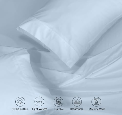 Image of RUVANTI 100% Cotton Percale Sheets Split King Size, Baby Blue | Crisp Cooling, Deep Pocket 16 inch, Soft Breathable & Durable, Hotel-Style, 5 Piece Set