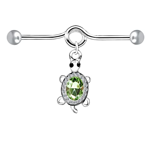 Animal Industrial Piercing Barra 38mm Acero Inoxidable Verde Diamante Tortuga/Serpiente Plata Industrial Barbell Piercing Joyas 14G Cover