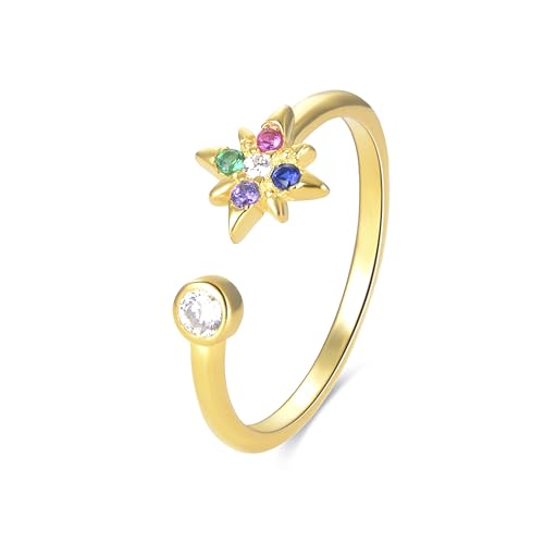 LUXENTER Anillo de Plata de Ley 925 con Circonita Multicolor acabado en oro amarillo de 18K - Anra