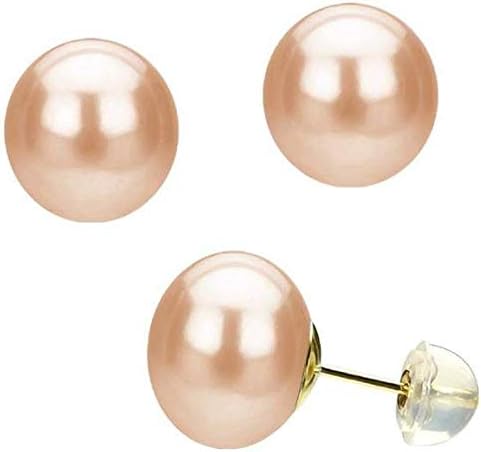 Golden Essentials14 Karat Solid Gold 8 mm Peaches and Cream Pearl Stud Earrings [ ES14KY00311]