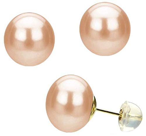 Golden Essentials14 Karat Solid Gold 8 mm Peaches and Cream Pearl Stud Earrings [ ES14KY00311]