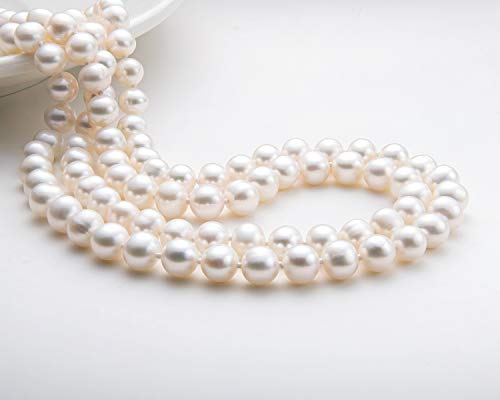 Pearl Strand Necklace for Women Men, Freshwater Cultured White Pearl Bead Choker/Long Necklaces Jewelry Gift for Mom Wife Bride, Size: 6-7mm/7-8mm/8-9mm/9-10mm/10-11mm2