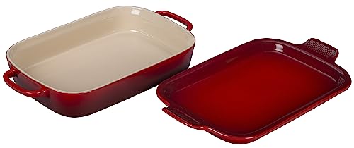 Le Creuset Stoneware Rectangular Dish with Platter Lid, 14 3/4" x 9" x 2 1/2", Cerise (Cherry Red)