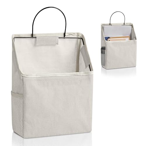 Cesta colgante de pared con bolsillos, bolsa de almacenamiento para cesta colgante, cestas de pared para baño y dormitorio (beige y blanco, 1 bolsillo)