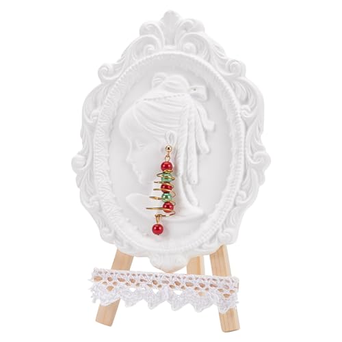 DELORIGIN White Plaster Photo Frame Earring Display Stand Wood And Gypsum Photo Frames Jewellery Holder Ear Stud Organiser Pendant Storage With Wooden Base for Women Shop Display Photography