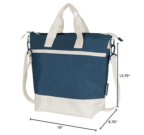 CleverMade Reusable Lunch Bag Cooler 12 Can Capacity Navy/Cream, with Shoulder Strap; Insulated Beach Tote for Meal Prep, Travel, and Grocery Shopping - Image 6