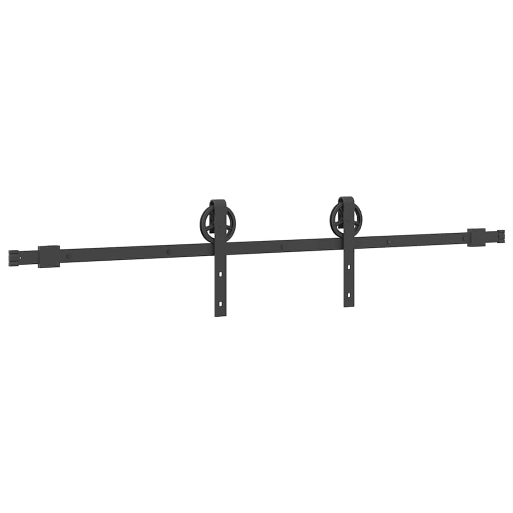 Juego de herrajes para puerta corredera de 183 cm de acero con recubrimiento en polvo negro con tope de puerta y guía de suelo para puerta de habitación, montaje, seguridad y deslizamiento silencioso