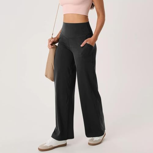 Pantalon athlétique large noir type legging évasé et stretch pour femme