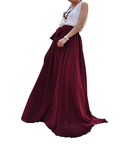 Diydress Women's Beautiful Bow Tie Summer Beach Chiffon Prom Party Skirts High Waist Maxi Skirt2