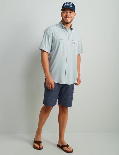 Image of HUK Men's Tide Point Kc Scott Original Artwork Short Sleeve Shirt, Fishing Button Down