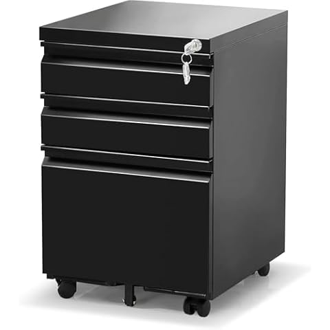 Oasecrilio 3 Drawer Filing Cabinet, Mobile Filing Cabinet for Home Office, Locking File Cabinets for A4/Letter/Legal Size File Folders, Fully Assembled, Matte Black Cover