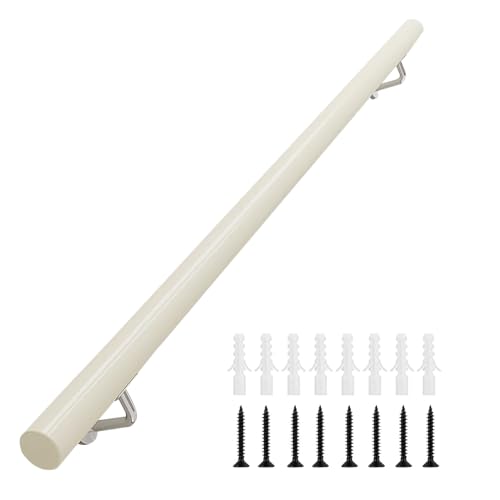 Barandilla de madera antideslizante de seguridad para escaleras, de 1 a 15 pies, para interiores y exteriores, resistente para montar en la pared, barra de apoyo fuerte para escalones, color blanco