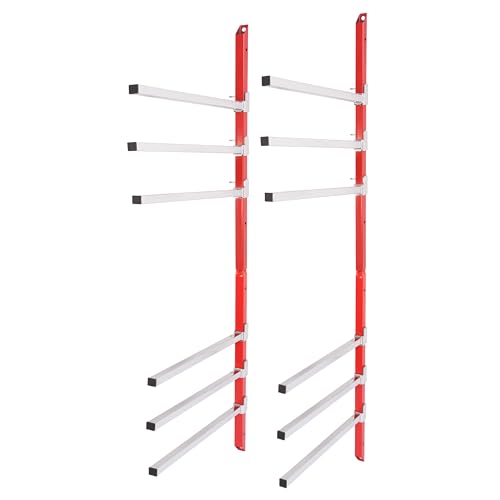 Gelacie 6 Place Wall Mount Bumper Rack Stand, Auto Body Bumper Storage Rack, Load 200LBS/Pair Arms, Adjustable Arms for More Scenarios, Such as Body Repair Parts Storage, Wood Lumber Storage - Red
