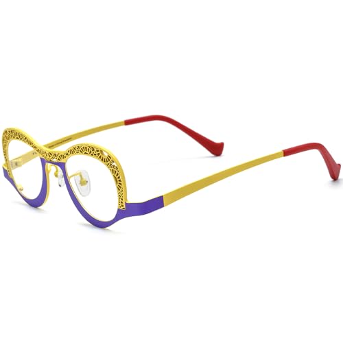 Image of FONEX Colorful Pure Titanium Glasses Frame Women Retro Round Eyeglasses