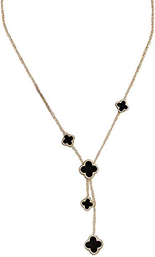 Preisvergleich Produktbild CKAWM Halskette Klassischer Schwarzer Doppelseitiger Vierblättriger Kleeblatt-Schlüsselbein-Kette Weiblicher Einfacher Leichter Anhänger
