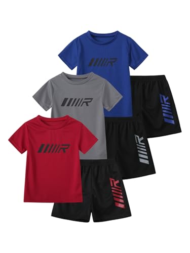 Image of Boys' Active Shorts Set 6 Pieces T-Shirt and Quick Drying Shorts Summer Activewear Sets 4-12Y