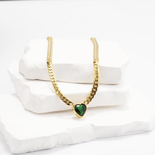 Gold Plated Stainless Steel Stone Long Pendant Necklace with Flat Snake Chain Jewelry Gift for Women3