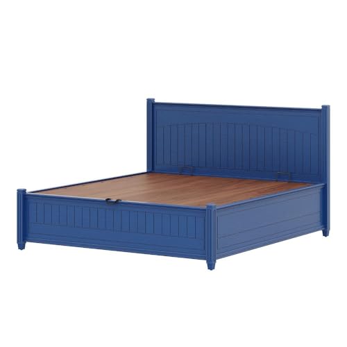 Image of Wakefit Wood Nilaka King Hydraulic Brown Storage Bed,Blue
