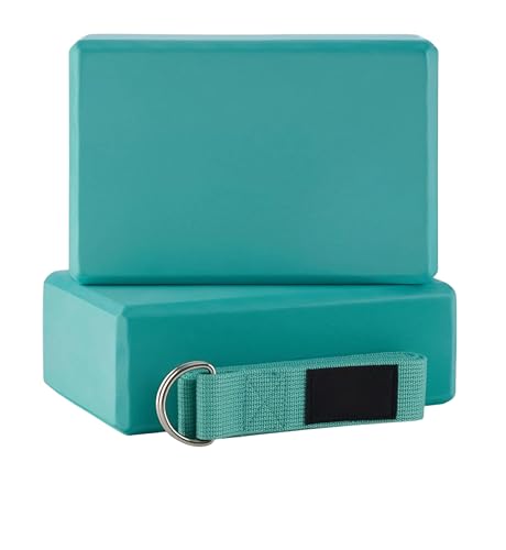 URBNFit Large Teal Yoga Foam Blocks with Strap